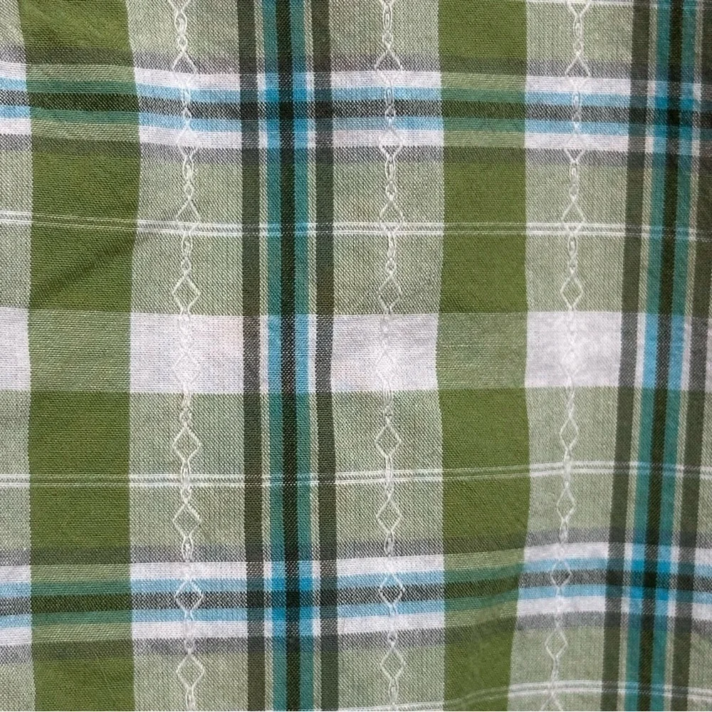 Old Navy Boys 4T Green Plaid Button Up Shirt Pockets Short Sleeves